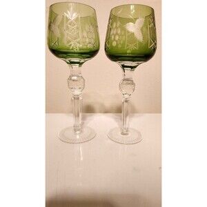 Set of 2 Hortensia Polish Emerald Crystal Wine Glasses